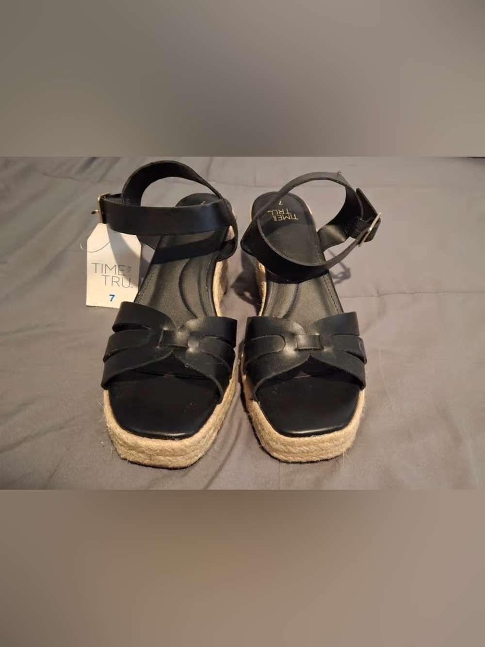 Time and Tru Black Espadrille Platform Sandals